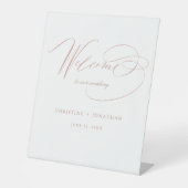 Signe De Table Élégant Mariage de script Gold Rose blanche (Recto)