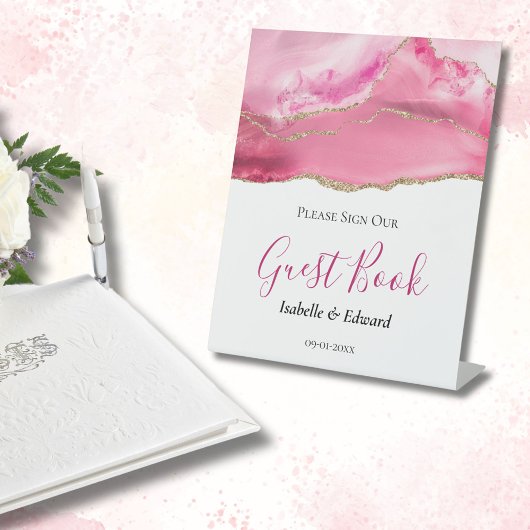 Signe De Table Élégant Mariage en pierre rose et or