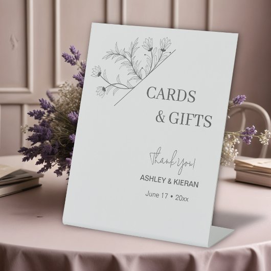 Signe De Table Élégant Mariage Floral "Cartes & Cadeaux"