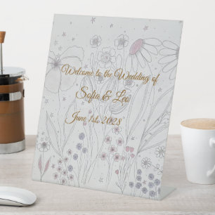 Signe De Table Élégant mariage floral gris rose poudré dessiné à
