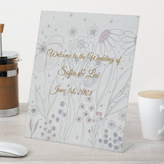 Signe De Table Élégant mariage floral gris rose poudré dessiné à