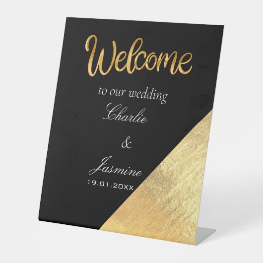 Signe De Table Élégant Mariage moderne Black & Gold Foil (Recto)