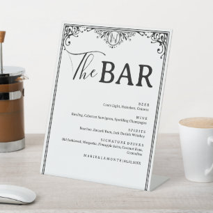 Signe De Table Elégant Mariage noir et blanc Boissons Menu Bar