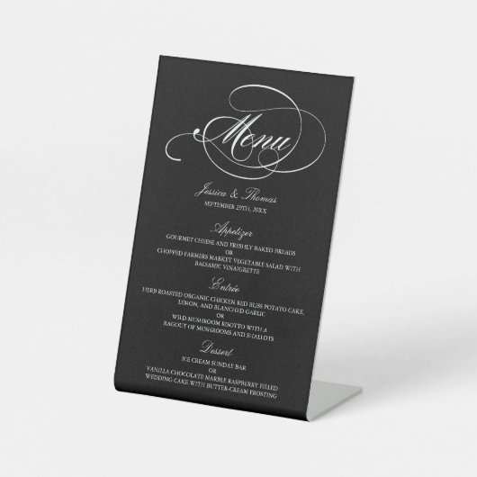 Signe De Table Elégant Mariage Noir Et Blanc Modèles Menu (Recto)
