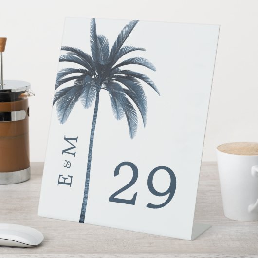 Signe De Table Élégant Mariage officiel moderne Blue Palm Tree (In SItu)