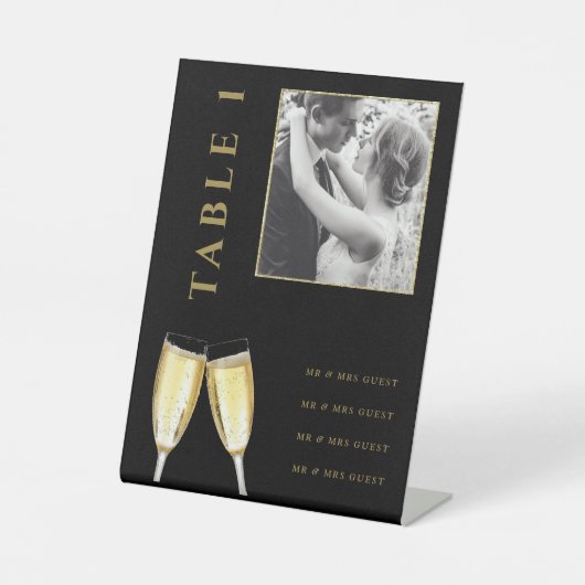 Signe De Table Élégant Mariage photo Champagne Numéro de table (Recto)