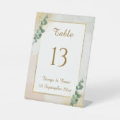 Signe De Table Élégant Mariage photo Vert & Or Numéro de table (Recto)