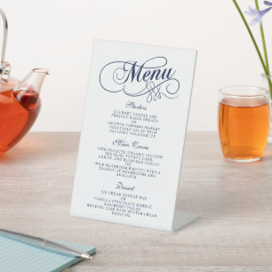 Signe De Table Elégant Marine Bleu Et Blanc Mariage Menu Modèles
