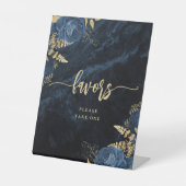 Signe De Table Elégant Marine Bleu Or Floral Mariage Faveurs (Recto)