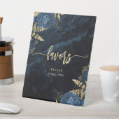 Signe De Table Elégant Marine Bleu Or Floral Mariage Faveurs (In SItu)