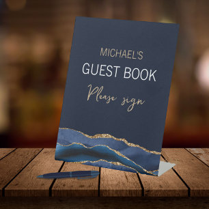 Signe De Table Elégant Marine Blue Gold Agate Hommes livre d'or P