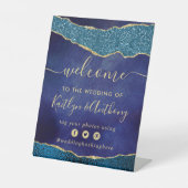 Signe De Table Elegant Marine Blue & Gold Agate Mariage Bienvenue (Recto)