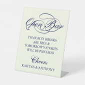 Signe De Table Elégant Marine Blue & Ivory Script Mariage Open Ba (Recto)