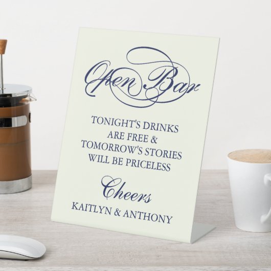 Signe De Table Elégant Marine Blue & Ivory Script Mariage Open Ba (In SItu)