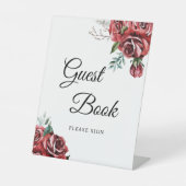Signe De Table Elegant Marsala Red Rose Rustic Guest Book Sign (Recto)