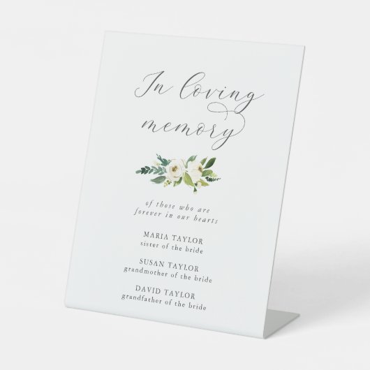 Signe De Table Élégant Mémorial du Mariage Floral Blanc (Recto)