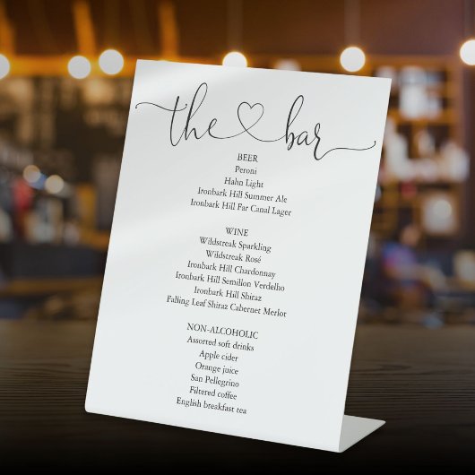 Signe De Table Élégant Menu de Bar à Script Moderne Cœur