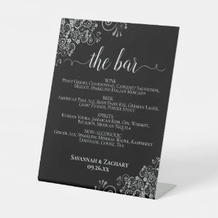 Signe De Table Élégant Menu des Boissons ou du Bar de Mariage Noi