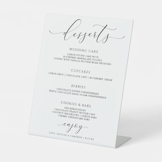 Signe De Table Élégant menu du bar-dessert Mariage Script (Recto)