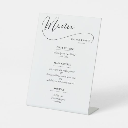 Signe De Table Elégant menu mariage calligraphie romantique (Recto)