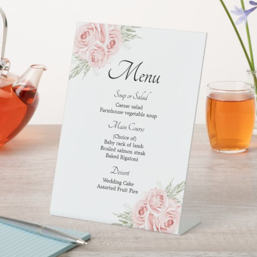 Signe De Table Élégant menu Rose Rose Floral Mariage (In SItu)