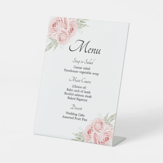 Signe De Table Élégant menu Rose Rose Floral Mariage (Recto)
