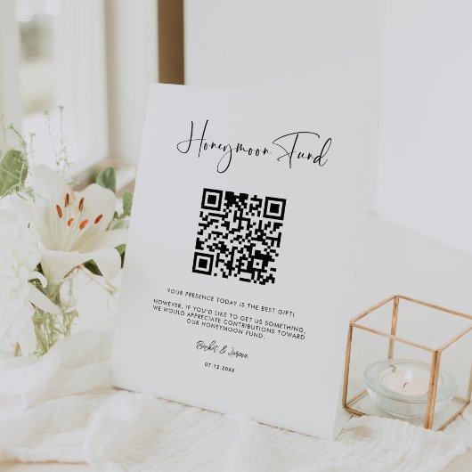 Signe De Table Elégant & moderne Honeymoon fund Code QR