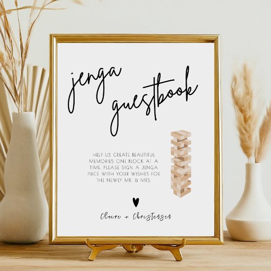 Signe De Table Élégant moderne Jenga Guest Book Mariage Sign