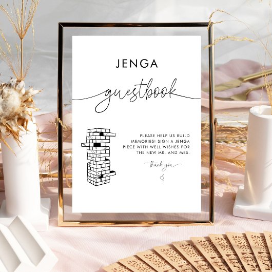 Signe De Table Élégant moderne Jenga Guest Book Mariage Sign