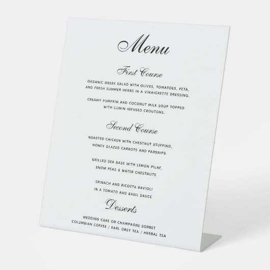 Signe De Table Elégant noir blanc 3 plats Menu Mariage (Recto)