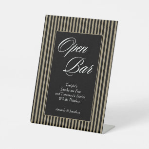Signe De Table Elégant noir et vert rayures Open Bar