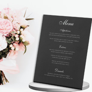 Signe De Table Elégant Noir Trois Parcours Menu Mariage