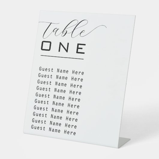 Signe De Table Élégant Nombre de table Noms Noir Blanc Minimalist (Recto)