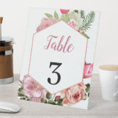 Signe De Table Élégant numéro de table hexagonal floral rose mode (In SItu)