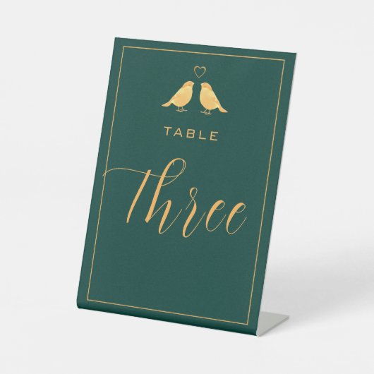 Signe De Table Élégant numéro trois de table vert émeraude et or (Recto)