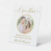 Signe De Table Elégant Open Bar Personnalisé Gold Photo Mariage (Recto)