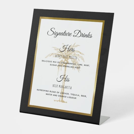 Signe De Table Elégant Palm Tree Mariage Signature Boissons (Recto)