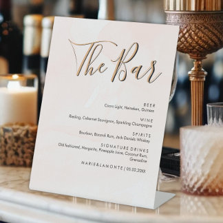 Signe De Table Elégant Pastel Mariage Boissons Menu Bar