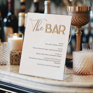 Signe De Table Elégant Pastel Mariage Boissons Menu Bar