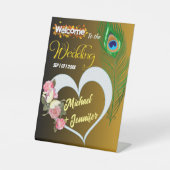 Signe De Table Elégant Peacock Feather & Rose Mariage personnalis (Recto)