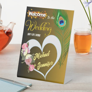 Signe De Table Elégant Peacock Feather & Rose Mariage personnalis