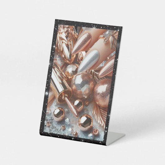 Signe De Table Elegant Pedestal Sign with Glamorous Metallic Fini (Recto)