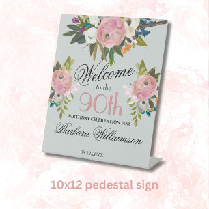 Signe De Table Elégant peint à la main Floral 90e anniversaire Bi