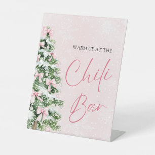 Signe De Table Élégant Pink Bows Christmas Tree Chili Bar