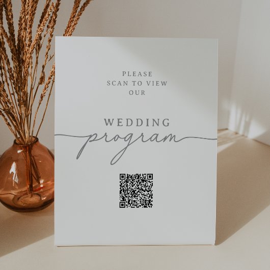 Signe De Table Élégant Programme de Mariage avec Code QR Gris Cal