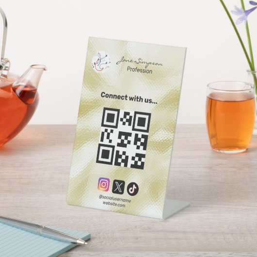 Signe De Table Elegant Qr code Logo Gold Texture (In SItu)