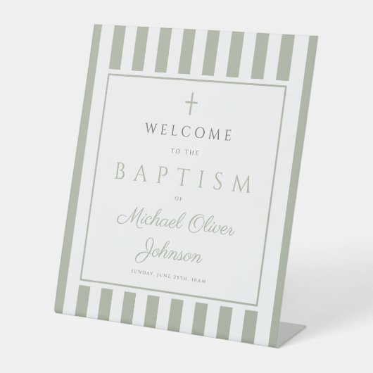 Signe De Table Elegant Religious Sage Green Baptism (Recto)