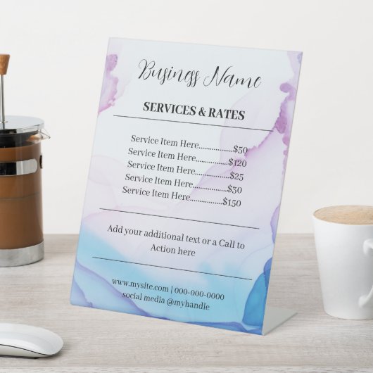 Signe De Table Elégant rose et bleu Aquarelle Prix professionnel (In SItu)