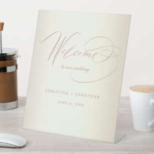 Signe De Table Élégant Rose Gold Script Champagne Mariage Bienven