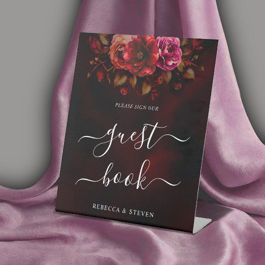 Signe De Table Elégant rouge noir floral Mariage moody chic